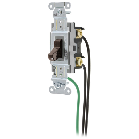 HUBBELL WIRING DEVICE-KELLEMS Spec Grade, Toggle Switches, General Purpose AC, Double Pole, 20A 120/277V AC, Back and Side Wired, Pre-Wired with 8" #12 THHN, Brown CSL220